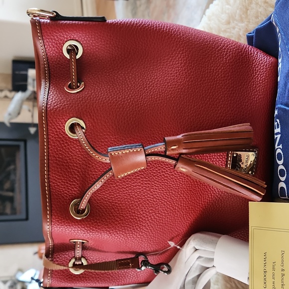 NWT Dooney & Bourke Red Pebbled Leather Aimee Drawstring Crossbody Bag ❤️ - Picture 2 of 16